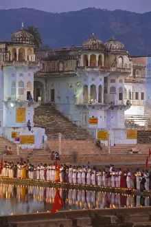 Sacred Town Prints: India, Rajasthan, Pushkar, lakeside ceremony during Pushkar Camel Fair