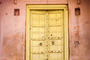 Sacred Town Prints: India, Rajasthan, Pushkar, Yellow door
