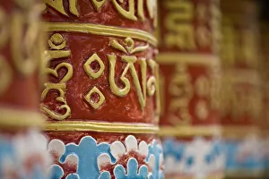 India, Sikkim, Gangtok, Rumtek Gompa Complex, Prayer wheels