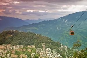 Cable Car Prints: India, Sikkim, Gangtok, View of lower city and Damovar Ropeway