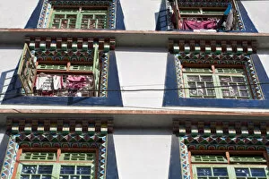 India, Sikkim, Gangtok, Windows of typical Sikkim house