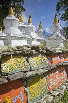 India, Sikkim, Tashiding, Tashiding Gompa, Chortens and Mani wall