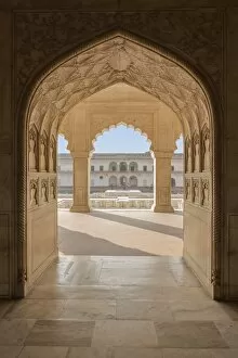 Agra Fort Gallery: India, Uttar Pradesh, Agra, Agra Fort, view of the Anguri Bagh gardens from the interior