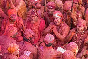 Singing Prints: India, Uttar Pradesh, Mathura, Barsana, Celebrants at the Holi Festival of Colours