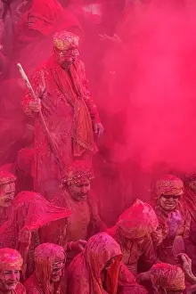Powder Prints: India, Uttar Pradesh, Mathura, Barsana, Celebrants at the Holi Festival of Colours