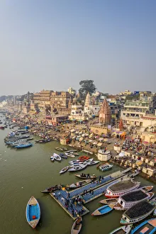 Varanasi Prints: India, Uttar Pradesh, Varanasi, Gange River and Historic Ghats