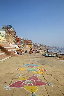 India, Uttar Pradesh, Varanasi, Ghats on the River Ganges