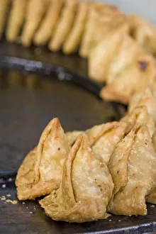 West Bengal Prints: India, West Bengal, Darjeeling, Samosas for sale at market