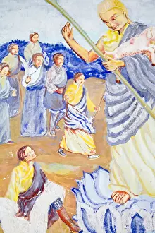 West Bengal Prints: India, West Bengal, Kalimpong, Mary Mother of God Church, Paintings on external walls