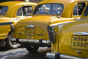 India, West Bengal, Kolkata, Calcutta, Yellow ambassador taxis