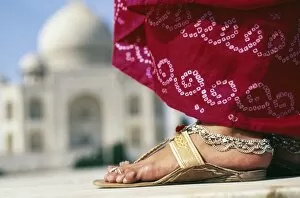 Muslim Collection: Indian foot & sari detail in front of the Taj Mahal, Agra