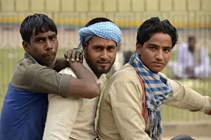 Indian men on bike, City of Karauli, Rajasthan, India