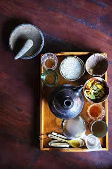 Ingredient Prints: Indonesia, Bali. Ingredients for the preparation of Jamu juice - a tonic made from white