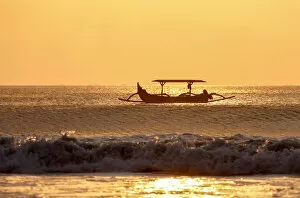 Indonesia, Bali, Kuta; fishing outriggers on the beach of Kuta