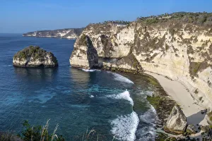 Indonesia, Bali, Penida island. View of Atuh sandstone cliffs