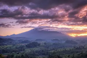 Indonesia, Bali, Rice Terraces and Gunung Agung Volcano