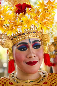 Performance Gallery: Indonesia, Bali, Sanur, portrait of female Legongdancer in traditional costume