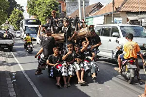 Indonesia, Bali, small truck carrying musicians
