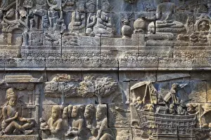 Indonesia, Java, Magelang, Relief panel at Borobudur Temple