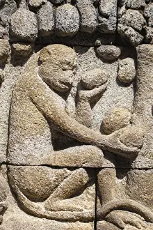 Indonesia, Java, Magelang, Relief panel at Borobudur Temple