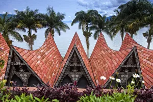 Indonesia, Sumatra, Samosir Island, Lake Toba, Parapat, Hotel in traditional Batak style