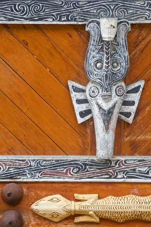 Indonesia, Sumatra, Samosir Island, Lake Toba, Ambarita, Siallagan village, Carvings