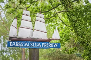 Ship Gallery: Information sign with sailing ship to the Darss Museum, Prerow, Mecklenburg-Western Pomerania