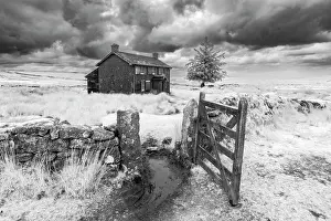 Infrared Prints: Infrared view of Nuns Cross Farm, near Princetown, Dartmoor National Park, Devon, England