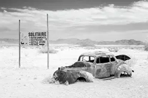 Abandoned Prints: Infrared view of the shell of an old car at the remote settlement of Solitaire