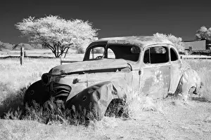 Abandoned Prints: Infrared view of the shell of an old car at the remote settlement of Solitaire
