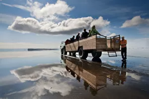 Ingolfshofdi, southern Iceland. Tractor brings tourists on the isle of Ingolfshofdi