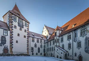 Inner courtyard of the High Castle of Fuessen, Allgaeu, Bavaria, Germany