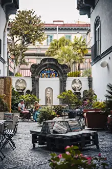 Napoli Prints: Inner courtyard of a palace in Naples, near Piazza Bellini. Campania, Italy
