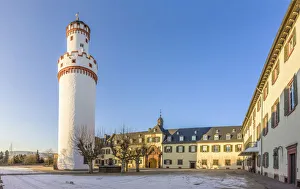 Inner courtyard with white tower of Bad Homburg Palace, Taunus, Hesse, Germany