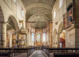 Insde Prints: Interior and altar of the church of Saint-Thegonnec, Finistere, Brittany, France