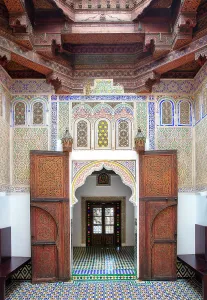 North African Prints: Interior of the Bou Inania Medrasa, the old Koranic school, Fes, Morocco