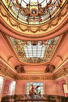 Stained Glass Prints: Interior ceiling stained glass vitreaux of the Palacio San Miguel mansion