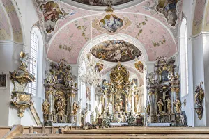 Oberbayern Prints: Interior of the Church of St. Peter and Paul, Oberammergau, Upper Bavaria, Bavaria