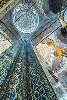 Interior low angle view of Yeni Cami or New Mosque, Istanbul, Turkey