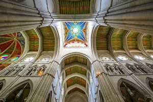 Neo Gothic Prints: Interior and The Square Cupola of Almudena Cathedral, Madrid, Spain