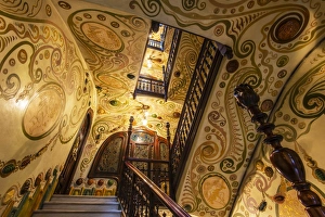 Dated Prints: Interior view of Casa Comalat modernist building, Barcelona, Catalonia, Spain