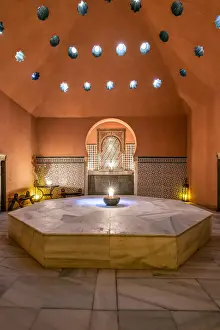 Mudejar Prints: Interior view of the historical Hammam El Andalus arab baths dated around 14th century