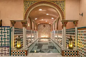 Interior view of the historical Hammam El Andalus arab baths dated around 14th century