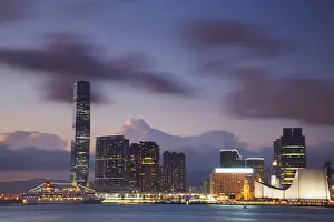 Tsim Sha Tsui Prints: International Commerce Center (ICC) and Tsim Sha Tsui at dusk, Kowloon, Hong Kong, China