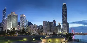Central Prints: International Finance Centre (IFC) and skyscrapers of Central at dusk, Hong Kong Island