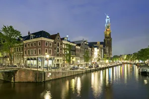 Amsterdam Gallery: Intersection of Prinsengracht and Leidsegracht canals and tower of Westerkerk church