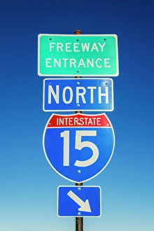 Nevada Prints: Interstate 15 entrance road sign, Las Vegas, Nevada, USA