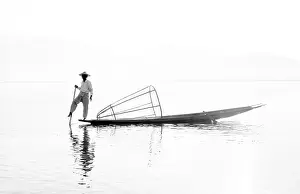 Shan State Prints: Intha leg rowing fishermen on Inle Lake, Myanmar (Burma)