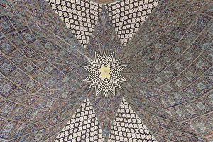 Iran, Central Iran, Kermanshah, ornamental gate and highway rest stop, tilework detail