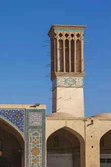 Western Asia Prints: Iran, Southeastern Iran, Kerman, End to End Bazaar, traditional badjir, wind tower